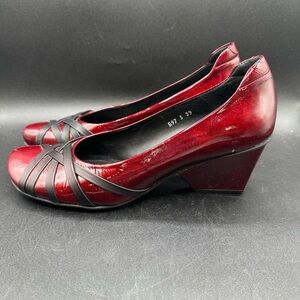 Audley London Shoes Cherry Red Leather Mid Heels 39 US 8.5